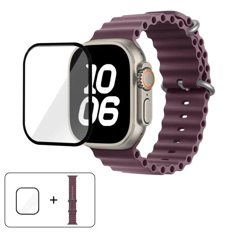 Bracelet de montre en silicone Ocean avec film incurvé 3D, pour Apple Watch Series 40 mm, Apple Watch Ultra 2/1 49 mm et Apple Watch Series 45 mm.