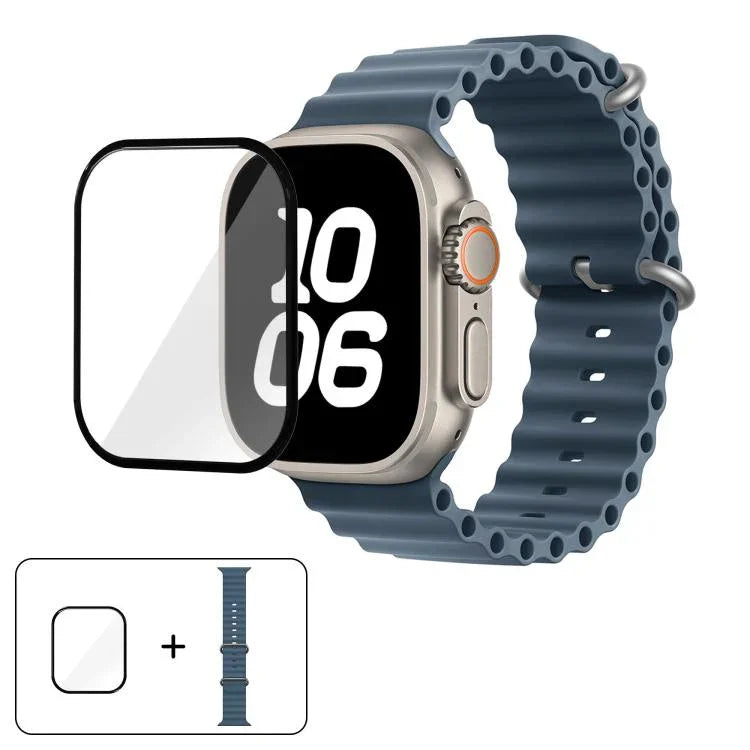 Bracelet de montre en silicone Ocean avec film incurvé 3D, pour Apple Watch Series 40 mm, Apple Watch Ultra 2/1 49 mm et Apple Watch Series 45 mm.