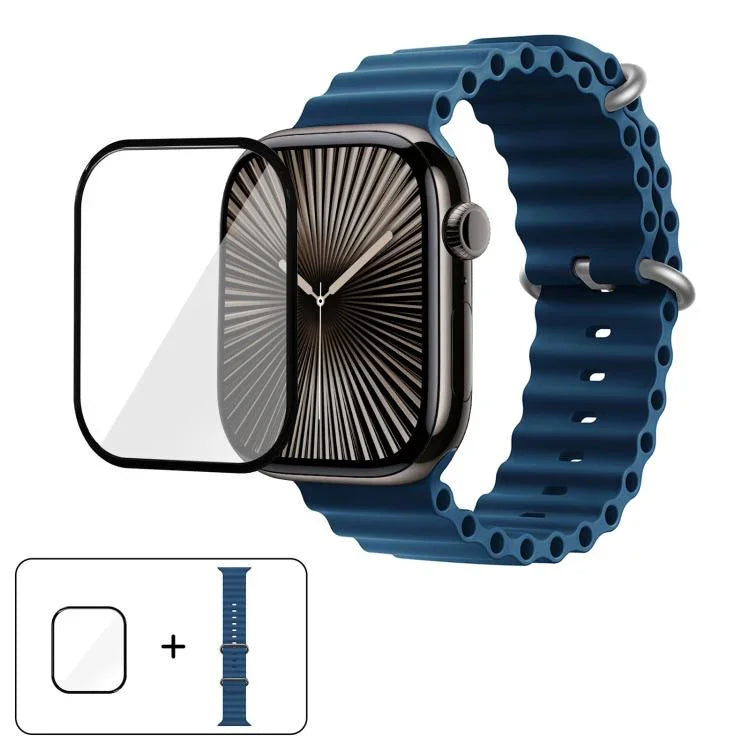 Bracelet de montre en silicone Ocean avec film incurvé 3D, pour Apple Watch Series 41 mm, Apple Watch Series 38 mm et Apple Watch Series 42 mm