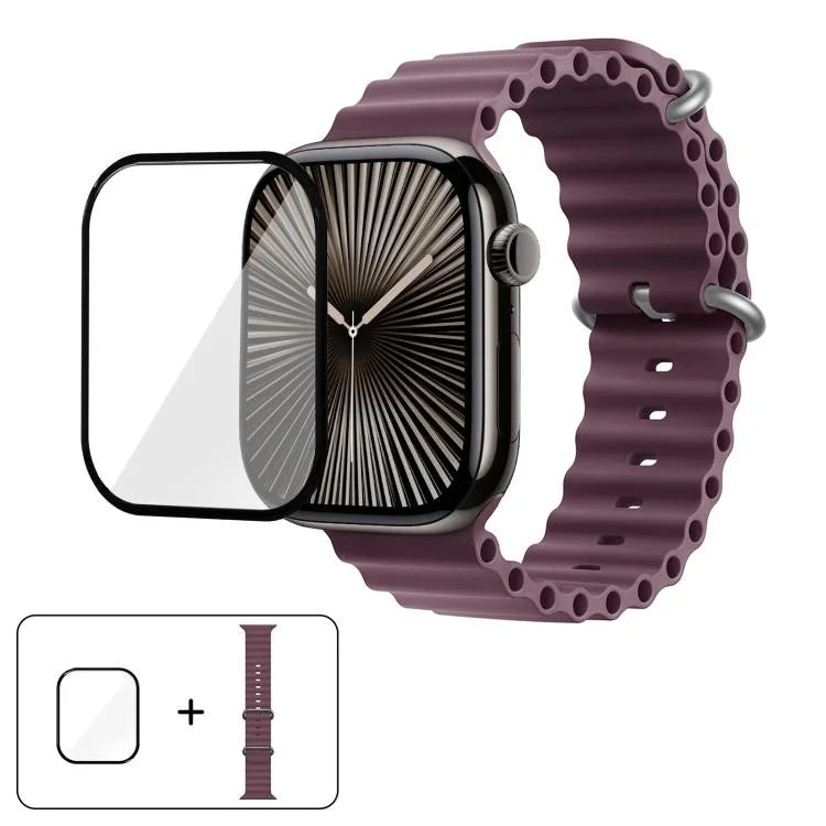 Bracelet de montre en silicone Ocean avec film incurvé 3D, pour Apple Watch Series 41 mm, Apple Watch Series 38 mm et Apple Watch Series 42 mm