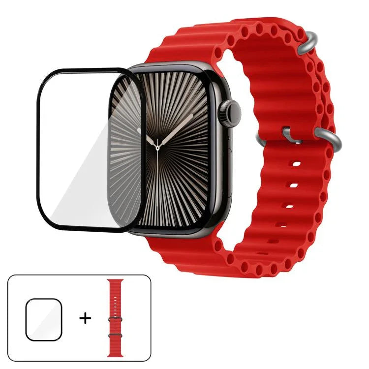 Bracelet de montre en silicone Ocean avec film incurvé 3D, pour Apple Watch Series 41 mm, Apple Watch Series 38 mm et Apple Watch Series 42 mm