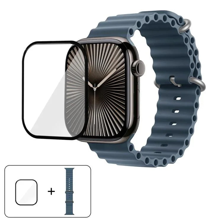 Bracelet de montre en silicone Ocean avec film incurvé 3D, pour Apple Watch Series 41 mm, Apple Watch Series 38 mm et Apple Watch Series 42 mm