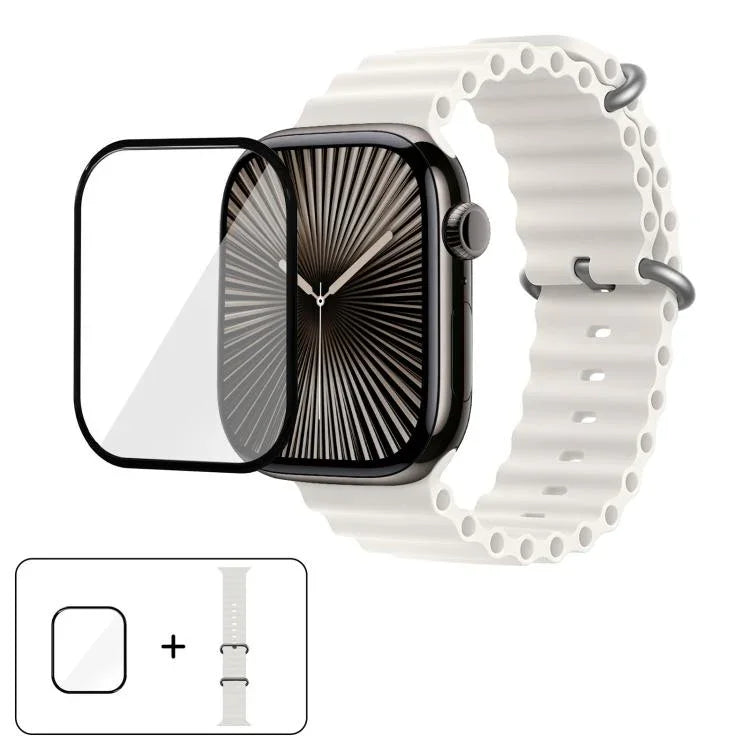 Bracelet de montre en silicone Ocean avec film incurvé 3D, pour Apple Watch Series 41 mm, Apple Watch Series 38 mm et Apple Watch Series 42 mm