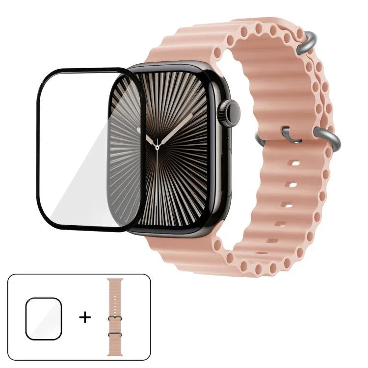 Bracelet de montre en silicone Ocean avec film incurvé 3D, pour Apple Watch Series 41 mm, Apple Watch Series 38 mm et Apple Watch Series 42 mm