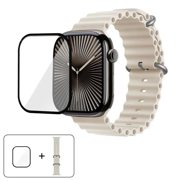 Bracelet de montre en silicone Ocean avec film incurvé 3D, pour Apple Watch Series 41 mm, Apple Watch Series 38 mm et Apple Watch Series 42 mm