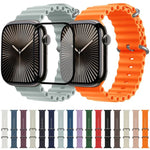 Bracelet de montre en silicone Ocean avec film incurvé 3D, pour Apple Watch Series 10 46 mm, Apple Watch Series 10 42 mm et Apple Watch Series 44 mm