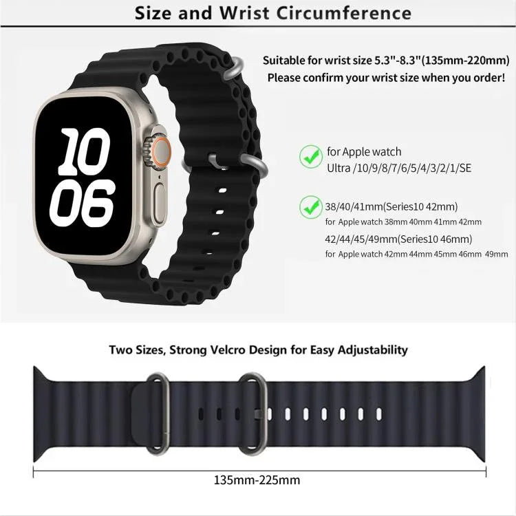 Bracelet de montre en silicone Ocean avec film incurvé 3D, pour Apple Watch Series 40 mm, Apple Watch Ultra 2/1 49 mm et Apple Watch Series 45 mm.
