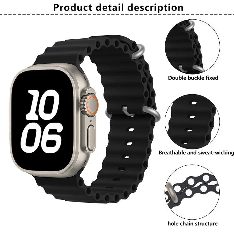 Bracelet de montre en silicone Ocean avec film incurvé 3D, pour Apple Watch Series 41 mm, Apple Watch Series 38 mm et Apple Watch Series 42 mm
