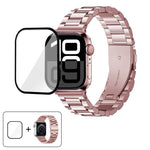 Bracelet de montre à trois perles en acier inoxydable avec film incurvé 3D, pour Apple Watch Series 10 46 mm, Apple Watch Series 10 42 mm, Apple Watch Series 44 mm et Apple Watch Series 40 mm.