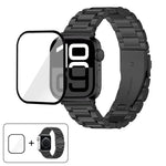 Bracelet de montre à trois perles en acier inoxydable avec film incurvé 3D, pour Apple Watch Series 10 46 mm, Apple Watch Series 10 42 mm, Apple Watch Series 44 mm et Apple Watch Series 40 mm.