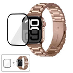 Bracelet de montre à trois perles en acier inoxydable avec film incurvé 3D, pour Apple Watch Series 10 46 mm, Apple Watch Series 10 42 mm, Apple Watch Series 44 mm et Apple Watch Series 40 mm.