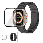 Bracelet de montre à trois perles en acier inoxydable avec film incurvé 3D, pour Apple Watch Ultra 2/1 49 mm, Apple Watch Series 45 mm, Apple Watch Series 41 mm et Apple Watch Series 38 mm.