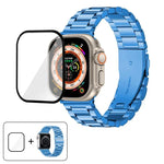 Bracelet de montre à trois perles en acier inoxydable avec film incurvé 3D, pour Apple Watch Ultra 2/1 49 mm, Apple Watch Series 45 mm, Apple Watch Series 41 mm et Apple Watch Series 38 mm.