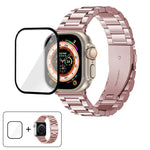 Bracelet de montre à trois perles en acier inoxydable avec film incurvé 3D, pour Apple Watch Ultra 2/1 49 mm, Apple Watch Series 45 mm, Apple Watch Series 41 mm et Apple Watch Series 38 mm.