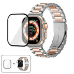 Bracelet de montre à trois perles en acier inoxydable avec film incurvé 3D, pour Apple Watch Ultra 2/1 49 mm, Apple Watch Series 45 mm, Apple Watch Series 41 mm et Apple Watch Series 38 mm.