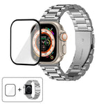 Bracelet de montre à trois perles en acier inoxydable avec film incurvé 3D, pour Apple Watch Ultra 2/1 49 mm, Apple Watch Series 45 mm, Apple Watch Series 41 mm et Apple Watch Series 38 mm.