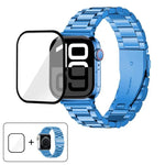 Bracelet de montre à trois perles en acier inoxydable avec film incurvé 3D, pour Apple Watch Ultra 2/1 49 mm, Apple Watch Series 45 mm, Apple Watch Series 41 mm et Apple Watch Series 38 mm.