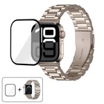 Bracelet de montre à trois perles en acier inoxydable avec film incurvé 3D, pour Apple Watch Ultra 2/1 49 mm, Apple Watch Series 45 mm, Apple Watch Series 41 mm et Apple Watch Series 38 mm.