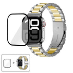 Bracelet de montre à trois perles en acier inoxydable avec film incurvé 3D, pour Apple Watch Ultra 2/1 49 mm, Apple Watch Series 45 mm, Apple Watch Series 41 mm et Apple Watch Series 38 mm.