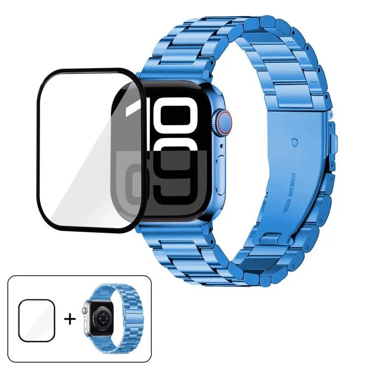 Bracelet de montre en acier inoxydable à trois perles avec film incurvé 3D, pour Apple Watch Series 42 mm