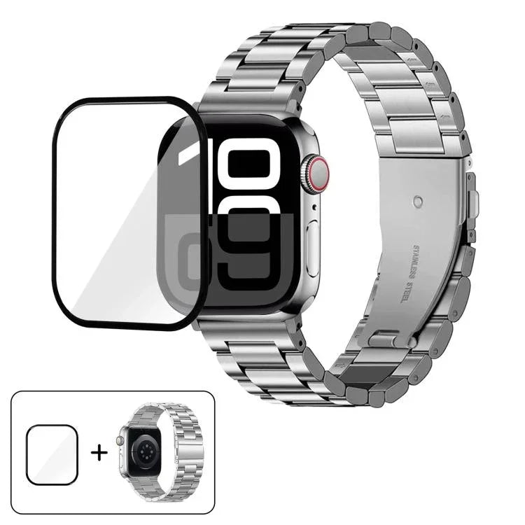 Bracelet de montre en acier inoxydable à trois perles avec film incurvé 3D, pour Apple Watch Series 42 mm