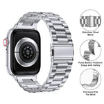 Bracelet de montre à trois perles en acier inoxydable avec film incurvé 3D, pour Apple Watch Ultra 2/1 49 mm, Apple Watch Series 45 mm, Apple Watch Series 41 mm et Apple Watch Series 38 mm.
