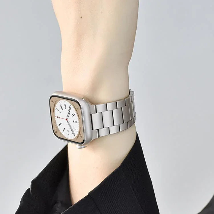 Bracelet de montre en acier inoxydable à trois perles avec film incurvé 3D, pour Apple Watch Series 42 mm