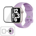 Bracelet de montre en silicone avec boucle papillon et film incurvé 3D, compatible avec Apple Watch Series 10 46 mm, Apple Watch Series 10 42 mm et Apple Watch Series 44 mm.