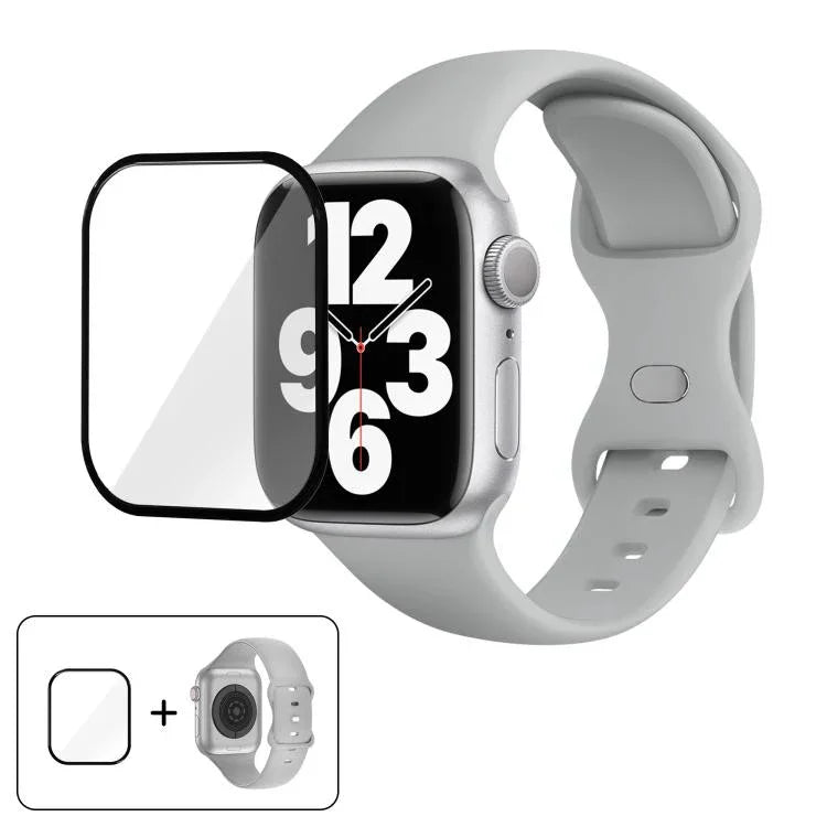 Bracelet de montre en silicone avec boucle papillon et film incurvé 3D, compatible avec Apple Watch Series 10 46 mm, Apple Watch Series 10 42 mm et Apple Watch Series 44 mm.