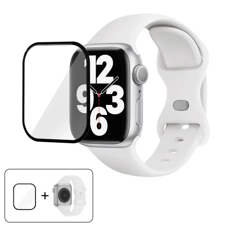 Bracelet de montre en silicone avec boucle papillon et film incurvé 3D, compatible avec Apple Watch Series 40 mm, Apple Watch Ultra 2/1 49 mm et Apple Watch Series 45 mm.
