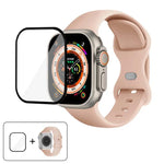 Bracelet de montre en silicone avec boucle papillon et film incurvé 3D, compatible avec Apple Watch Series 40 mm, Apple Watch Ultra 2/1 49 mm et Apple Watch Series 45 mm.