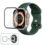 Bracelet de montre en silicone avec boucle papillon et film incurvé 3D, compatible avec Apple Watch Series 40 mm, Apple Watch Ultra 2/1 49 mm et Apple Watch Series 45 mm.