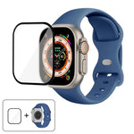 Bracelet de montre en silicone avec boucle papillon et film incurvé 3D, compatible avec Apple Watch Series 40 mm, Apple Watch Ultra 2/1 49 mm et Apple Watch Series 45 mm.