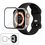 Bracelet de montre en silicone avec boucle papillon et film incurvé 3D, compatible avec Apple Watch Series 40 mm, Apple Watch Ultra 2/1 49 mm et Apple Watch Series 45 mm.
