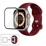 Bracelet de montre en silicone avec boucle papillon et film incurvé 3D, compatible avec Apple Watch Series 40 mm, Apple Watch Ultra 2/1 49 mm et Apple Watch Series 45 mm.