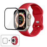 Bracelet de montre en silicone avec boucle papillon et film incurvé 3D, compatible avec Apple Watch Series 40 mm, Apple Watch Ultra 2/1 49 mm et Apple Watch Series 45 mm.