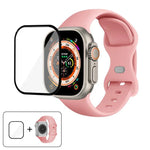 Bracelet de montre en silicone avec boucle papillon et film incurvé 3D, compatible avec Apple Watch Series 40 mm, Apple Watch Ultra 2/1 49 mm et Apple Watch Series 45 mm.