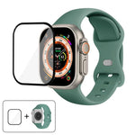 Bracelet de montre en silicone avec boucle papillon et film incurvé 3D, compatible avec Apple Watch Series 40 mm, Apple Watch Ultra 2/1 49 mm et Apple Watch Series 45 mm.