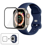 Bracelet de montre en silicone avec boucle papillon et film incurvé 3D, compatible avec Apple Watch Series 40 mm, Apple Watch Ultra 2/1 49 mm et Apple Watch Series 45 mm.