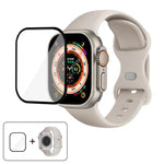 Bracelet de montre en silicone avec boucle papillon et film incurvé 3D, compatible avec Apple Watch Series 40 mm, Apple Watch Ultra 2/1 49 mm et Apple Watch Series 45 mm.