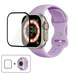 Bracelet de montre en silicone avec boucle papillon et film incurvé 3D, compatible avec Apple Watch Series 40 mm, Apple Watch Ultra 2/1 49 mm et Apple Watch Series 45 mm.