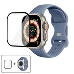 Bracelet de montre en silicone avec boucle papillon et film incurvé 3D, compatible avec Apple Watch Series 40 mm, Apple Watch Ultra 2/1 49 mm et Apple Watch Series 45 mm.