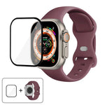 Bracelet de montre en silicone avec boucle papillon et film incurvé 3D, compatible avec Apple Watch Series 40 mm, Apple Watch Ultra 2/1 49 mm et Apple Watch Series 45 mm.
