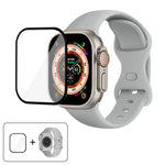 Bracelet de montre en silicone avec boucle papillon et film incurvé 3D, compatible avec Apple Watch Series 40 mm, Apple Watch Ultra 2/1 49 mm et Apple Watch Series 45 mm.