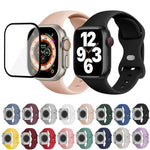 Bracelet de montre en silicone avec boucle papillon et film incurvé 3D, compatible avec Apple Watch Series 40 mm, Apple Watch Ultra 2/1 49 mm et Apple Watch Series 45 mm.