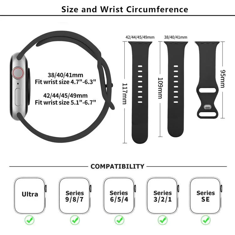 Bracelet de montre en silicone avec boucle papillon et film incurvé 3D, compatible avec Apple Watch Series 10 46 mm, Apple Watch Series 10 42 mm et Apple Watch Series 44 mm.