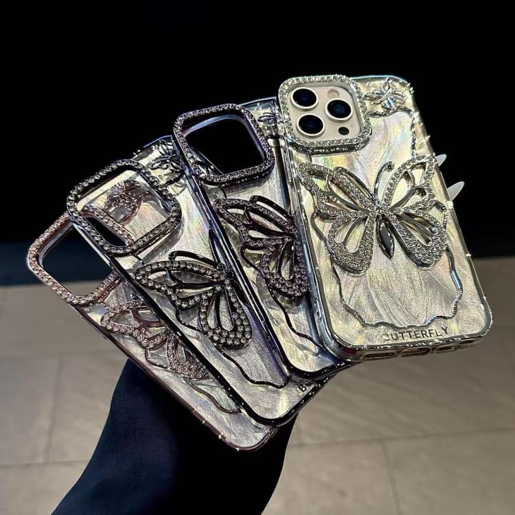 Butterfly Electroplating TPU Phone Case with Epoxy Cardboard, For iPhone 14, For iPhone 14 Pro, For iPhone 14 Pro Max, For iPhone 13 Pro Max, For iPhone 13 Pro, For iPhone 13