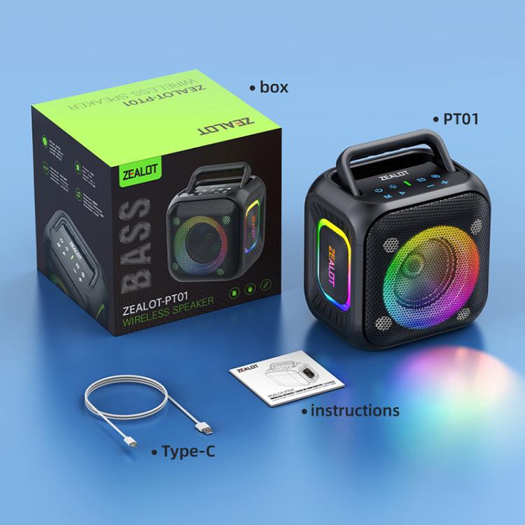 Enceinte Bluetooth stéréo RGB portable extérieure IPX6 Zealot PT01 30W, PT01