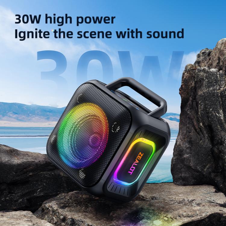 Enceinte Bluetooth stéréo RGB portable extérieure IPX6 Zealot PT01 30W, PT01