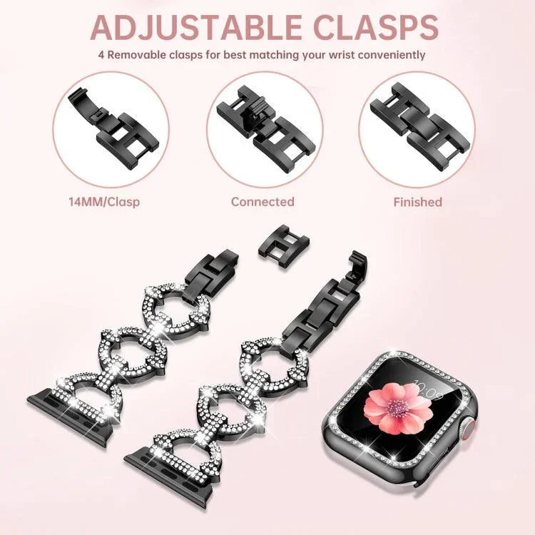 Bracelet de montre xDfind en métal à motif diamant en forme de O avec film trempé et revêtement en polycarbonate intégré, compatible avec Apple Watch Series 10 46 mm, 42 mm, 44 mm, 40 mm et Apple Watch Ultra 2/1 49 mm…